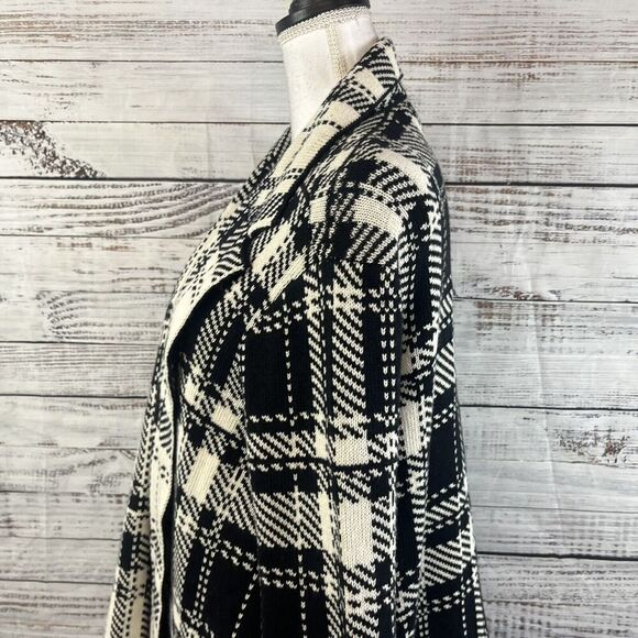 Chaps Duster Long Cardigan Sweater Plus size 2X Black Ivory Plaid Stretch Preppy - Picture 10 of 14